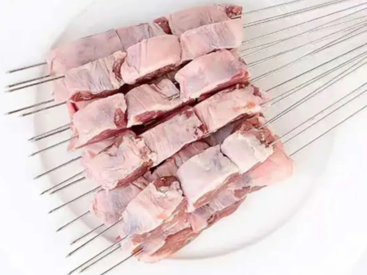 Raw marinated meat skewers at Xin Jiang BBQ, a Chinese Restaurant in Houston